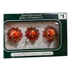Christmas Ornaments Glass Hand Decorated 3" Glittered Red European Craftsman